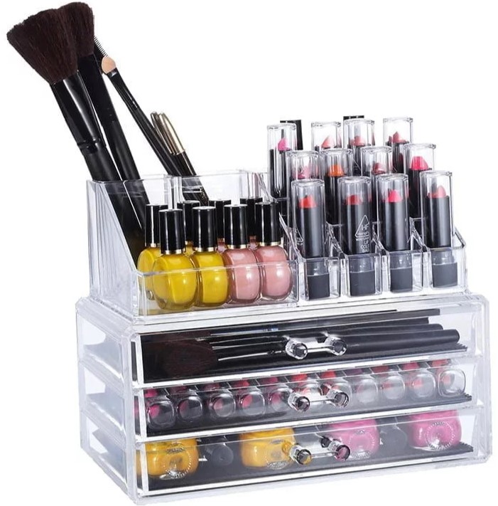 Ακρυλική Βάση Οργάνωσης Καλλυντικών Πολλαπλών Θέσεων με 3 Συρτάρια Ακρυλική Βάση Οργάνωσης Καλλυντικών Πολλαπλών Θέσεων με 3 Συρτάρια