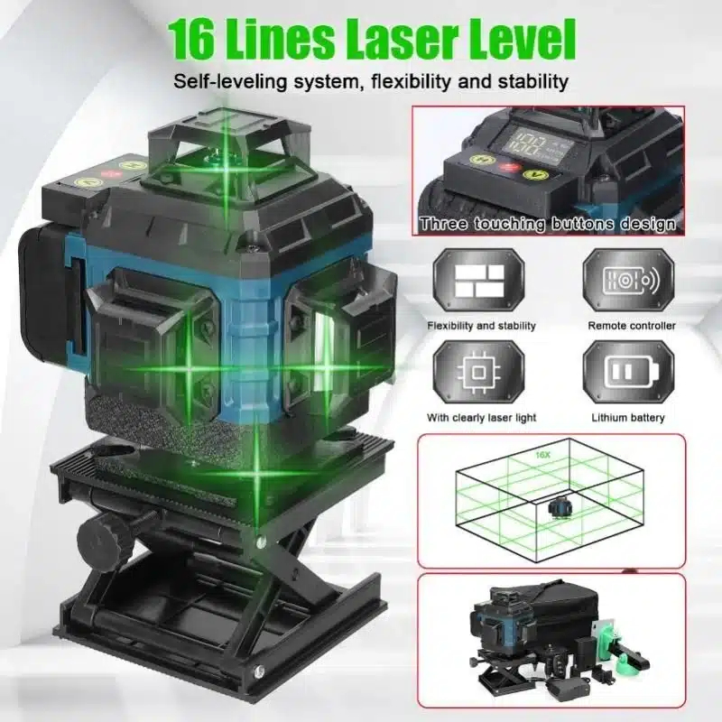 Αλφάδι Laser 4D 16 Γραμμών Πράσινης Δέσμης Max Light – Αυτορρυθμιζόμενο, Αδιάβροχο IP54 με 2 Μπαταρίες Λιθίου Αλφάδι Laser 4D 16 Γραμμών Πράσινης Δέσμης Max Light – Αυτορρυθμιζόμενο, Αδιάβροχο IP54 με 2 Μπαταρίες Λιθίου