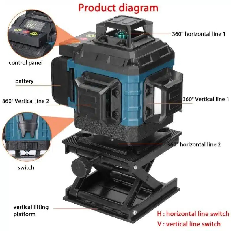 Αλφάδι Laser 4D 16 Γραμμών Πράσινης Δέσμης Max Light – Αυτορρυθμιζόμενο, Αδιάβροχο IP54 με 2 Μπαταρίες Λιθίου Αλφάδι Laser 4D 16 Γραμμών Πράσινης Δέσμης Max Light – Αυτορρυθμιζόμενο, Αδιάβροχο IP54 με 2 Μπαταρίες Λιθίου