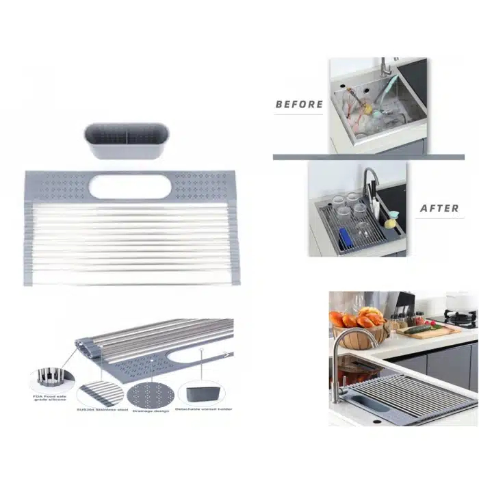 Αναδιπλούμενη Σχάρα Αποστράγγισης Νεροχύτη από Ανοξείδωτο Χάλυβα Inox γκρι 44x33cm Αναδιπλούμενη Σχάρα Αποστράγγισης Νεροχύτη από Ανοξείδωτο Χάλυβα Inox γκρι 44x33cm