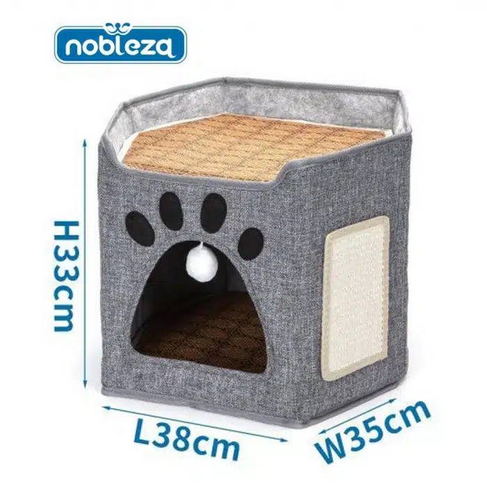 Αναδιπλούμενο Εξάγωνο Σπιτάκι Γάτας με Κρεμαστό Παιχνίδι & Ονυχοδρόμιο 38 x 35 x 33cm Nobleza Αναδιπλούμενο Εξάγωνο Σπιτάκι Γάτας με Κρεμαστό Παιχνίδι & Ονυχοδρόμιο 38 x 35 x 33cm Nobleza
