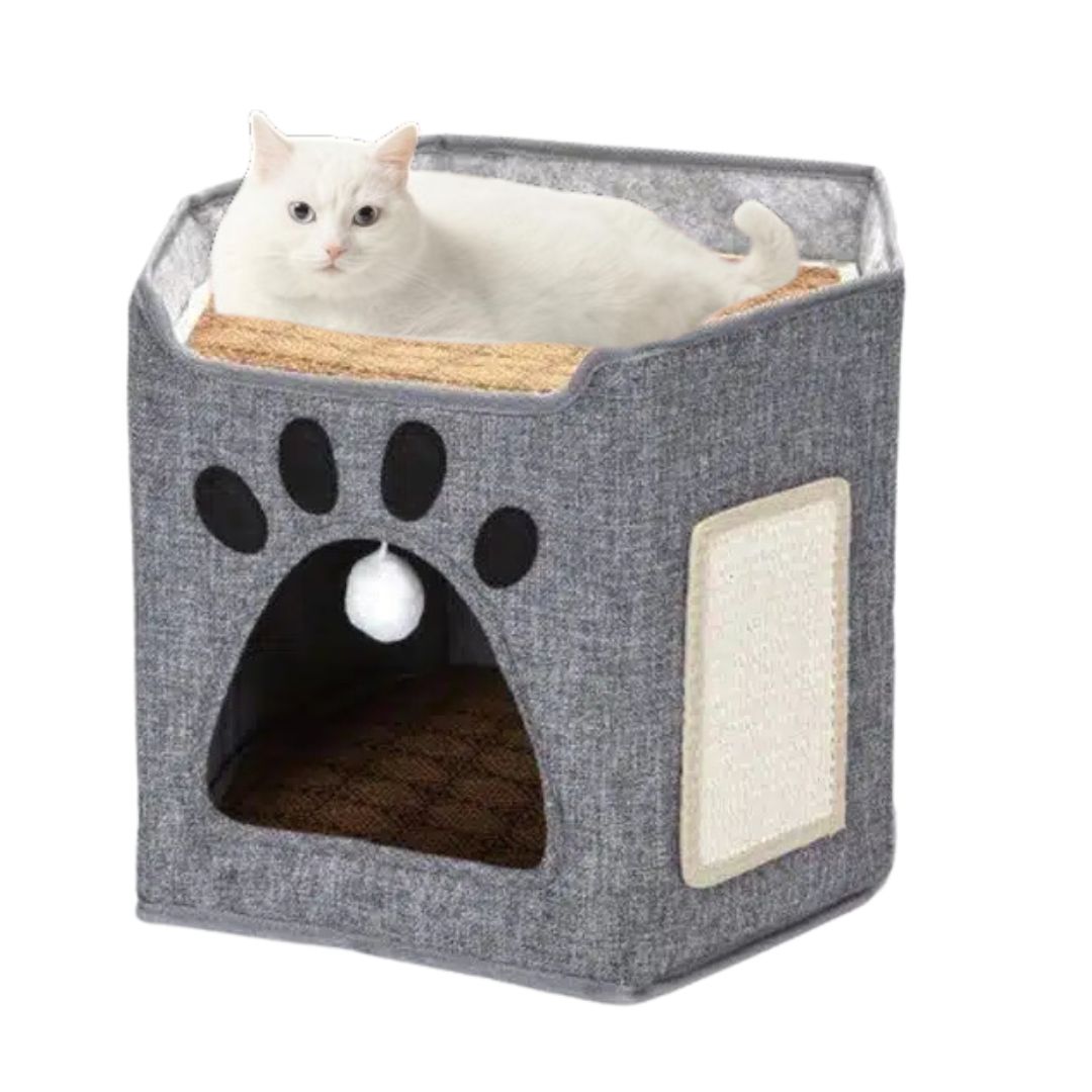 Αναδιπλούμενο Εξάγωνο Σπιτάκι Γάτας με Κρεμαστό Παιχνίδι & Ονυχοδρόμιο 38 x 35 x 33cm Nobleza Αναδιπλούμενο Εξάγωνο Σπιτάκι Γάτας με Κρεμαστό Παιχνίδι & Ονυχοδρόμιο 38 x 35 x 33cm Nobleza