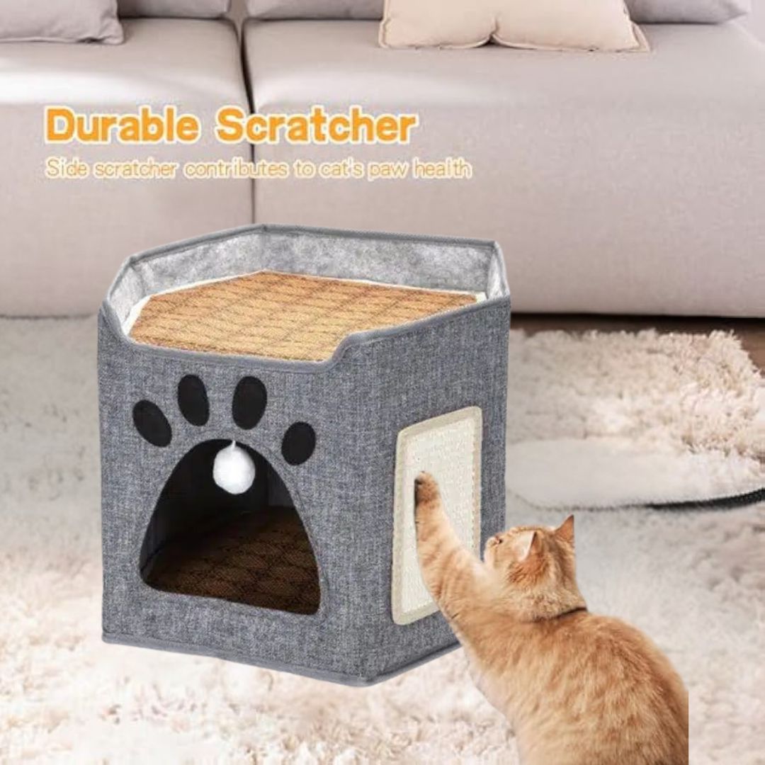 Αναδιπλούμενο Εξάγωνο Σπιτάκι Γάτας με Κρεμαστό Παιχνίδι & Ονυχοδρόμιο 38 x 35 x 33cm Nobleza Αναδιπλούμενο Εξάγωνο Σπιτάκι Γάτας με Κρεμαστό Παιχνίδι & Ονυχοδρόμιο 38 x 35 x 33cm Nobleza