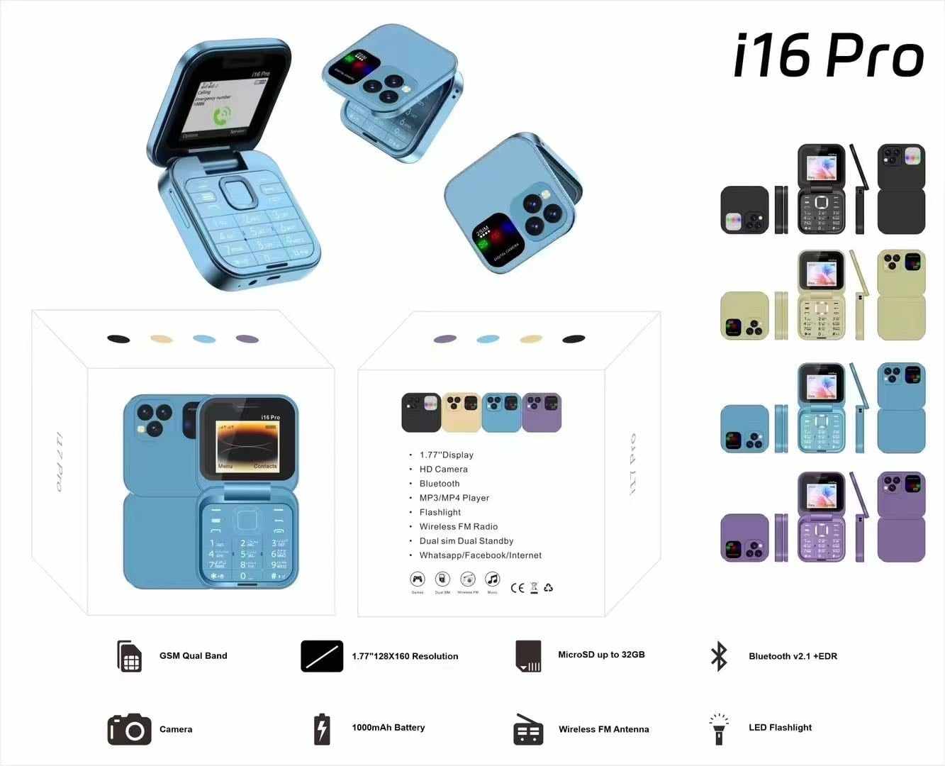 Αναδιπλούμενο Κινητό Τηλέφωνο i16 Pro με 2 Κάρτες Sim, Bluetooth & HD Camera Αναδιπλούμενο Κινητό Τηλέφωνο i16 Pro με 2 Κάρτες Sim, Bluetooth & HD Camera