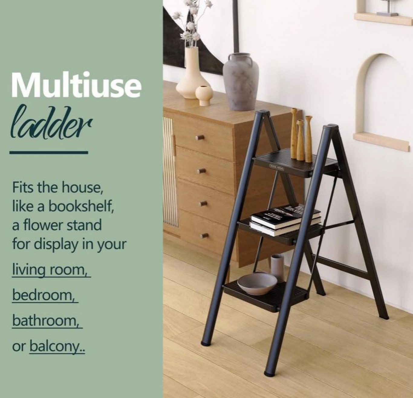 Αναδιπλούμενο Σκαλοσκαμπό Αλουμινίου με 3 Σκαλιά - Μαύρο Αναδιπλούμενο Σκαλοσκαμπό Αλουμινίου με 3 Σκαλιά - Μαύρο