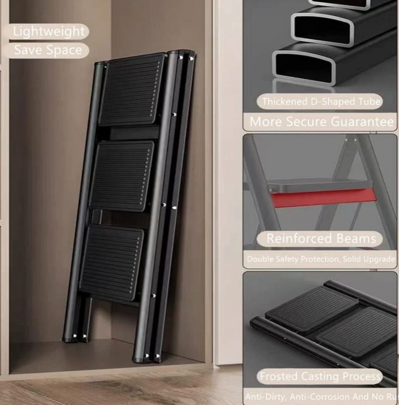 Αναδιπλούμενο Σκαλοσκαμπό Αλουμινίου με 3 Σκαλιά - Μαύρο Αναδιπλούμενο Σκαλοσκαμπό Αλουμινίου με 3 Σκαλιά - Μαύρο