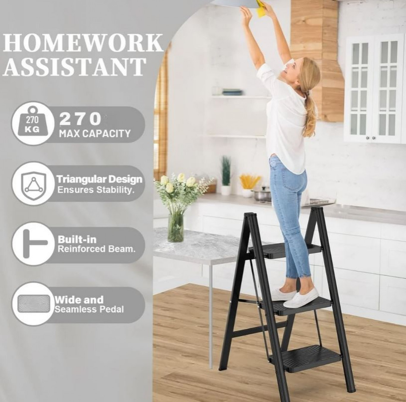 Αναδιπλούμενο Σκαλοσκαμπό Αλουμινίου με 3 Σκαλιά - Μαύρο Αναδιπλούμενο Σκαλοσκαμπό Αλουμινίου με 3 Σκαλιά - Μαύρο