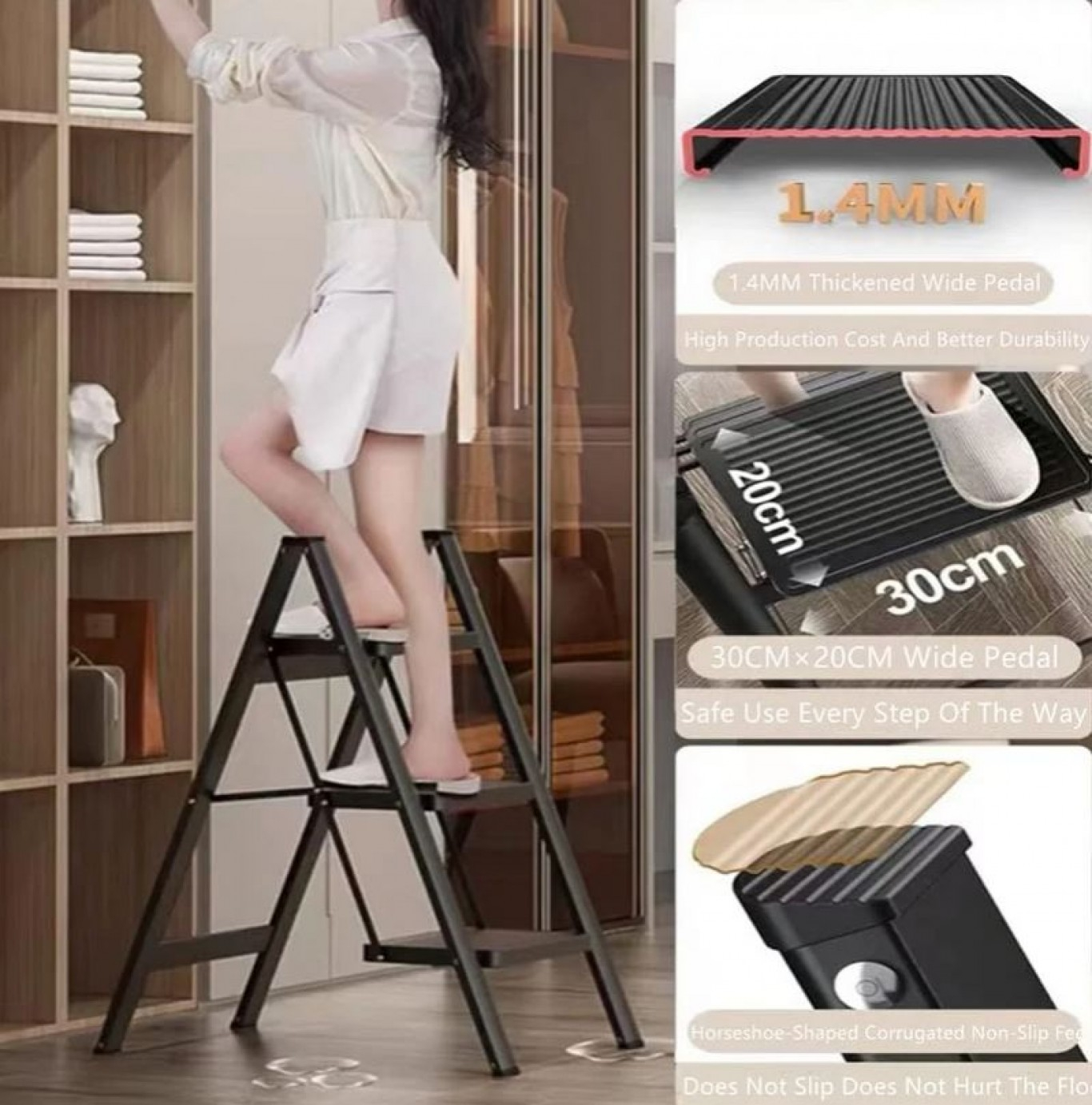 Αναδιπλούμενο Σκαλοσκαμπό Αλουμινίου με 3 Σκαλιά - Μαύρο Αναδιπλούμενο Σκαλοσκαμπό Αλουμινίου με 3 Σκαλιά - Μαύρο