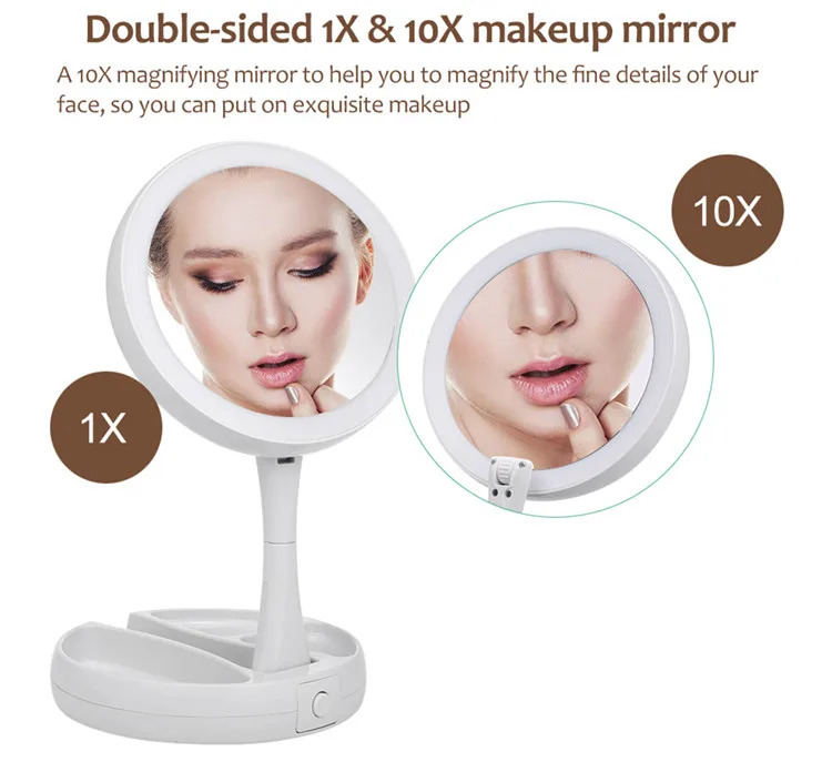 Αναδιπλούμενος Καθρέφτης Μακιγιάζ με Φωτισμό LED & Θήκες Οργάνωσης Αναδιπλούμενος Καθρέφτης Μακιγιάζ με Φωτισμό LED & Θήκες Οργάνωσης