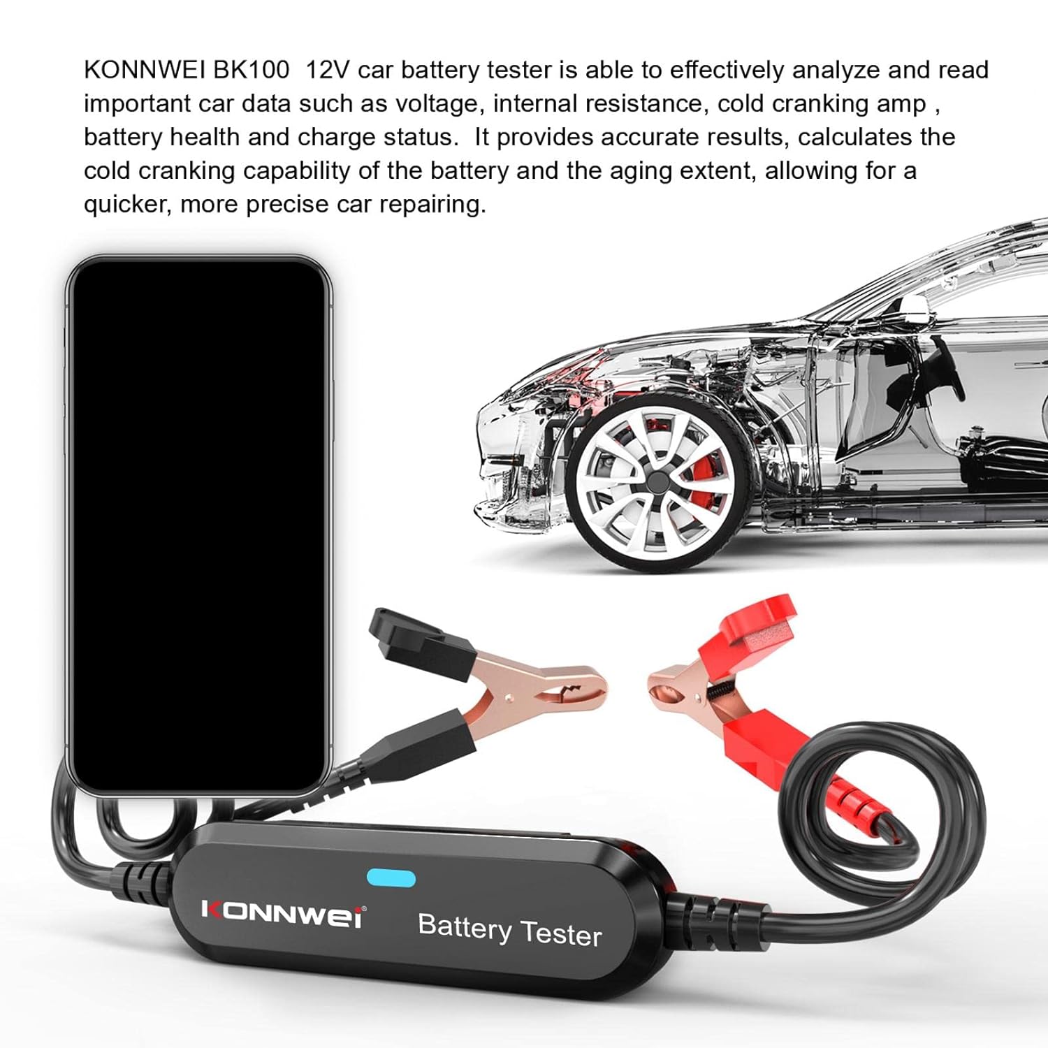 Αναλογικό Διαγνωστικό Μπαταριών - Automotive Battery Tester με Κροκοδειλάκια και Bluetooth για iOS ή Android Konnwei Αναλογικό Διαγνωστικό Μπαταριών - Automotive Battery Tester με Κροκοδειλάκια και Bluetooth για iOS ή Android Konnwei