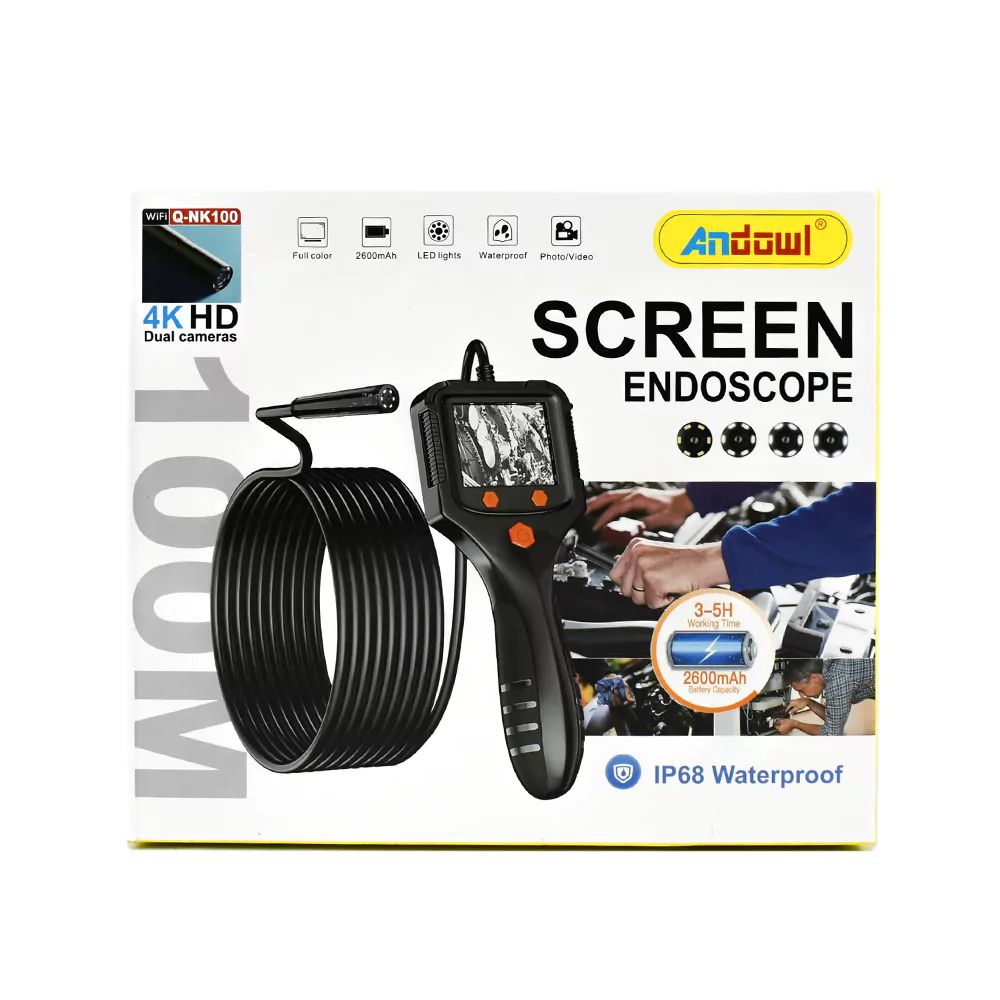 Andowl Αδιάβροχη Ψηφιακή Ενδοσκοπική Κάμερα 4K με Μήκος Καλωδίου 100m Έγχρωμη Οθόνη LCD 2.4, με Λειτουργία Βίντεο & ΦωτογραφίαςΕπαναφορτιζόμενη Μπαταρία Andowl Αδιάβροχη Ψηφιακή Ενδοσκοπική Κάμερα 4K με Μήκος Καλωδίου 100m Έγχρωμη Οθόνη LCD 2.4, με Λειτουργία Βίντεο & ΦωτογραφίαςΕπαναφορτιζόμενη Μπαταρία