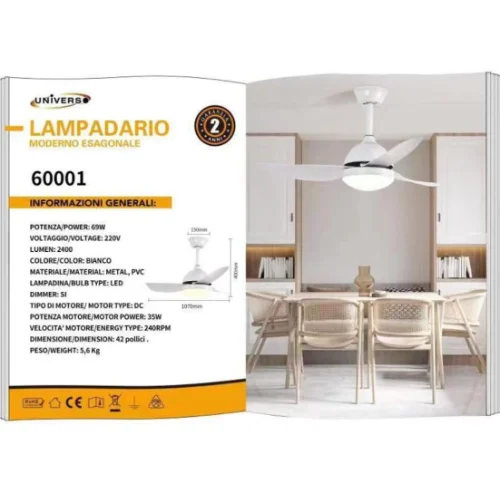 Ανεμιστήρας Οροφής με LED & Dimmer 42″ 69W Λευκός UNIVERSO Ανεμιστήρας Οροφής με LED & Dimmer 42″ 69W Λευκός UNIVERSO