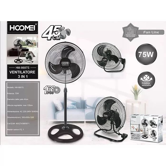 Ανεμιστήρας Ορθοστάτης 3 σε 1 75W Διαμέτρου 45cm Hoomei - Μαύρο Ανεμιστήρας Ορθοστάτης 3 σε 1 75W Διαμέτρου 45cm Hoomei - Μαύρο