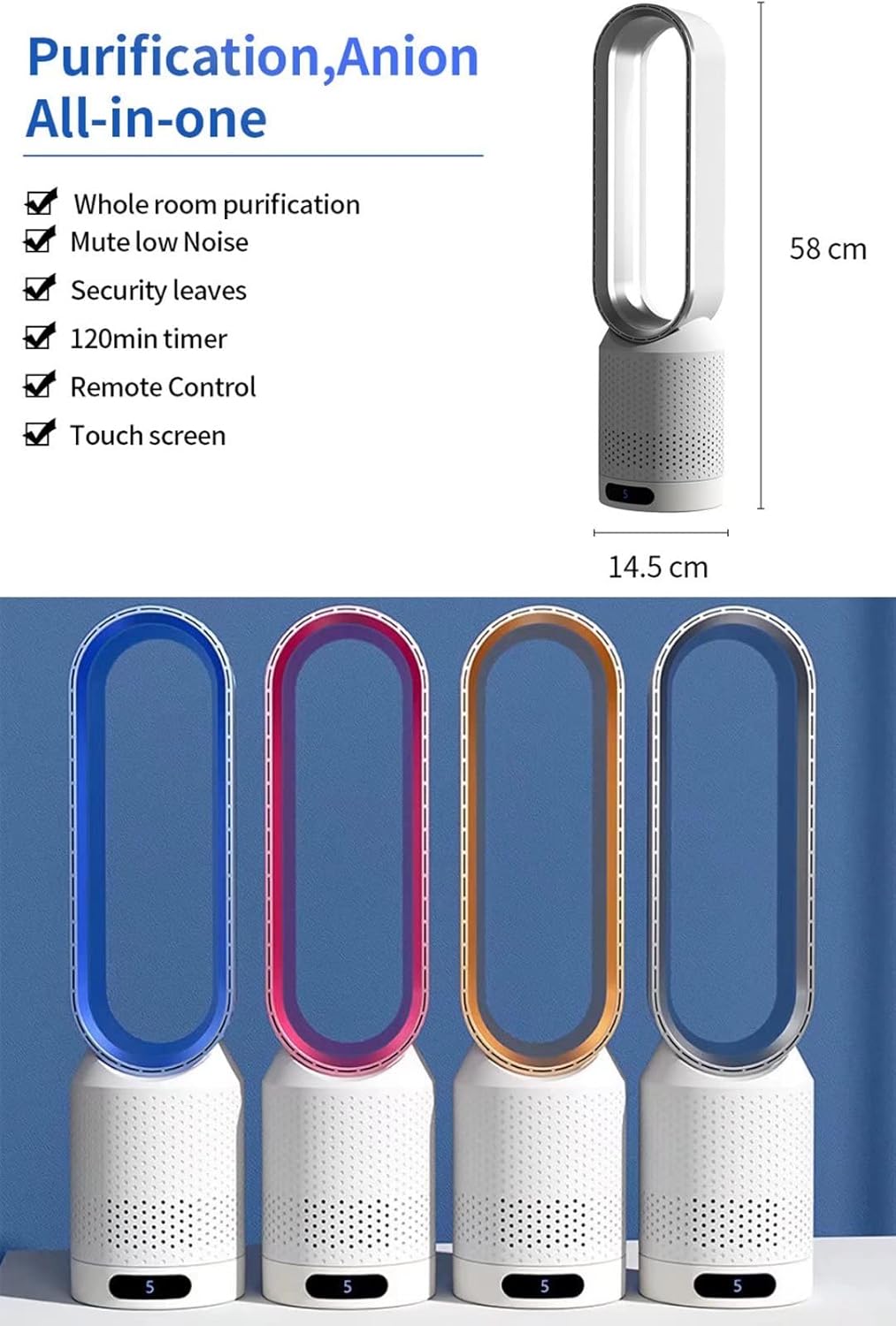 Ανεμιστήρας Πύργος χωρίς Πτερύγια 57cm με Τηλεχειριστήριο & Καθαρισμό Αέρα - Ιδανικός για Σπίτι & Γραφείο - Arrango Ανεμιστήρας Πύργος χωρίς Πτερύγια 57cm με Τηλεχειριστήριο & Καθαρισμό Αέρα - Ιδανικός για Σπίτι & Γραφείο - Arrango