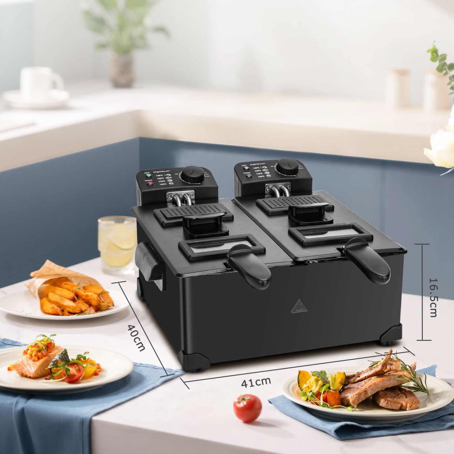 Ανοξείδωτη Φριτέζα 2 Θέσεων 6L 2x 1800W - Με Καπάκια και Ρύθμιση Θερμοκρασίας - AIGOSTAR Ανοξείδωτη Φριτέζα 2 Θέσεων 6L 2x 1800W - Με Καπάκια και Ρύθμιση Θερμοκρασίας - AIGOSTAR