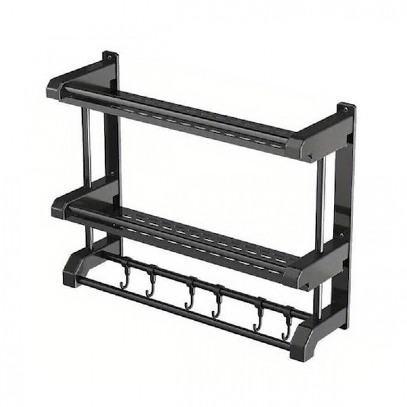 Ανοξείδωτη Κρεμάστρα Μπάνιου-Κουζίνας Επιτοίχια με 2 Ράφια Αποθήκευσης 50x38x15cm - Μαύρη Ανοξείδωτη Κρεμάστρα Μπάνιου-Κουζίνας Επιτοίχια με 2 Ράφια Αποθήκευσης 50x38x15cm - Μαύρη