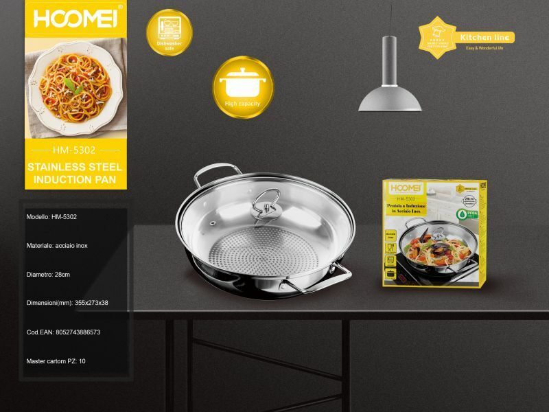 Ανοξείδωτο Επαγωγικό Τηγάνι με Γυάλινο Καπάκι και Μονωμένες Πλαϊνές Λαβές 28cm - Hoomei Ανοξείδωτο Επαγωγικό Τηγάνι με Γυάλινο Καπάκι και Μονωμένες Πλαϊνές Λαβές 28cm - Hoomei