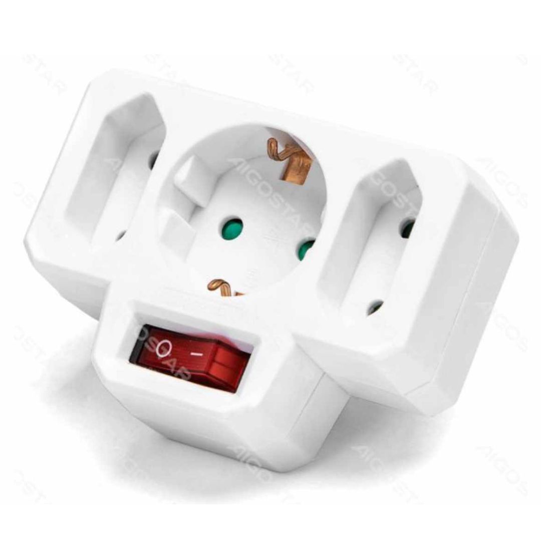 Αντάπτορας Πρίζας 3 Θέσεων 1 x 16A & 2 x 10A με Διακόπτη - Λευκό Αντάπτορας Πρίζας 3 Θέσεων 1 x 16A & 2 x 10A με Διακόπτη - Λευκό