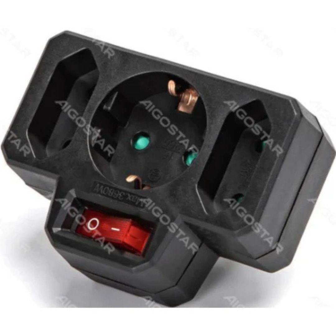 Αντάπτορας Πρίζας 3 Θέσεων 1 x 16A + 2 x 10A με Διακόπτη - Μαύρο Αντάπτορας Πρίζας 3 Θέσεων 1 x 16A + 2 x 10A με Διακόπτη - Μαύρο