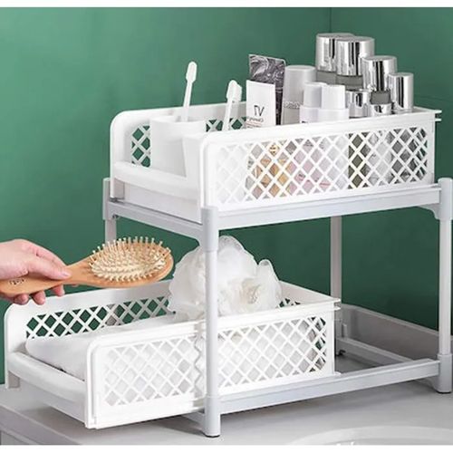 Αποθηκευτική Επιτραπέζια Ραφιέρα Βάση Οργάνωσης με 2 Ράφια 39x29x18cm Πλαστική Λευκή Γκρι Αποθηκευτική Επιτραπέζια Ραφιέρα Βάση Οργάνωσης με 2 Ράφια 39x29x18cm Πλαστική Λευκή Γκρι