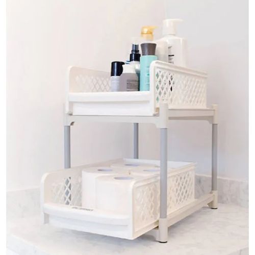 Αποθηκευτική Επιτραπέζια Ραφιέρα Βάση Οργάνωσης με 2 Ράφια 39x29x18cm Πλαστική Λευκή Γκρι Αποθηκευτική Επιτραπέζια Ραφιέρα Βάση Οργάνωσης με 2 Ράφια 39x29x18cm Πλαστική Λευκή Γκρι