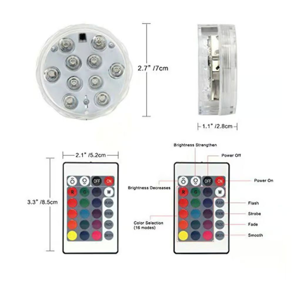 Arrango Αδιάβροχη Υποβρύχια Λάμπα με 10 LED RGB και Τηλεχειριστήριο Arrango Αδιάβροχη Υποβρύχια Λάμπα με 10 LED RGB και Τηλεχειριστήριο
