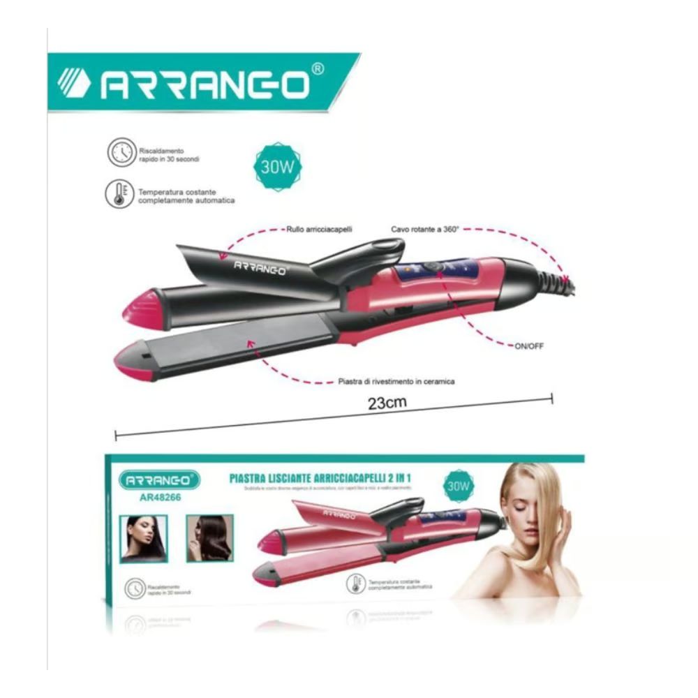 Arrango Επαγγελματική Ισιωτική - Πρέσα Μαλλιών 30W 2 σε 1 με Κεραμικές Πλάκες - Ροζ Arrango Επαγγελματική Ισιωτική - Πρέσα Μαλλιών 30W 2 σε 1 με Κεραμικές Πλάκες - Ροζ