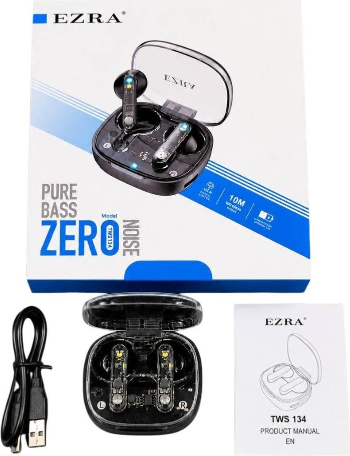 Ασύρματα Ακουστικά EZRA TWS134 Bluetooth – Pure Bass & Zero Noise | Με Θήκη Φόρτισης, Μικρόφωνο, Οθόνη LED, Touch Control, Εμβέλεια 10m Ασύρματα Ακουστικά EZRA TWS134 Bluetooth – Pure Bass & Zero Noise | Με Θήκη Φόρτισης, Μικρόφωνο, Οθόνη LED, Touch Control, Εμβέλεια 10m