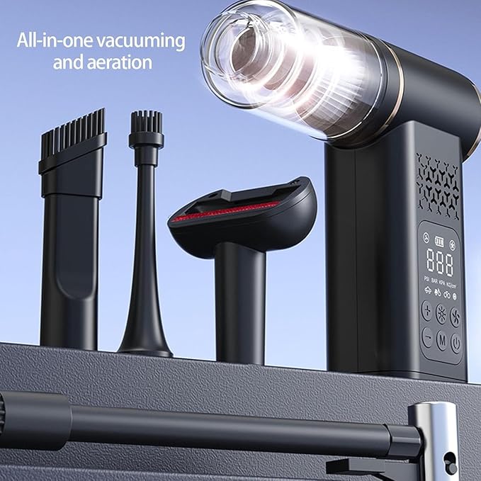 Ασύρματη Φορητή Αντλία Αέρα και Ηλεκτρική Σκούπα Αυτοκινήτου 5 σε 1 με Ψηφιακό Μανόμετρο Ασύρματη Φορητή Αντλία Αέρα και Ηλεκτρική Σκούπα Αυτοκινήτου 5 σε 1 με Ψηφιακό Μανόμετρο