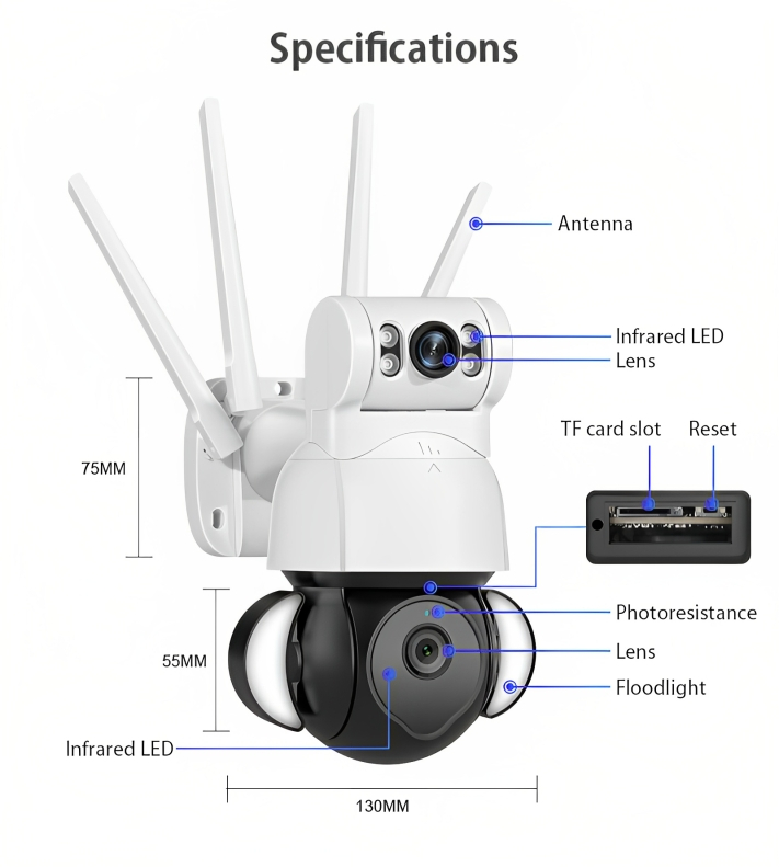Ασύρματη IP Διπλή Κάμερα Παρακολούθησης Wifi - Με Διπλό Φακό & Φωτισμό LED & Ανιχνευτή Κίνησης - 4K - Andowl Ασύρματη IP Διπλή Κάμερα Παρακολούθησης Wifi - Με Διπλό Φακό & Φωτισμό LED & Ανιχνευτή Κίνησης - 4K - Andowl