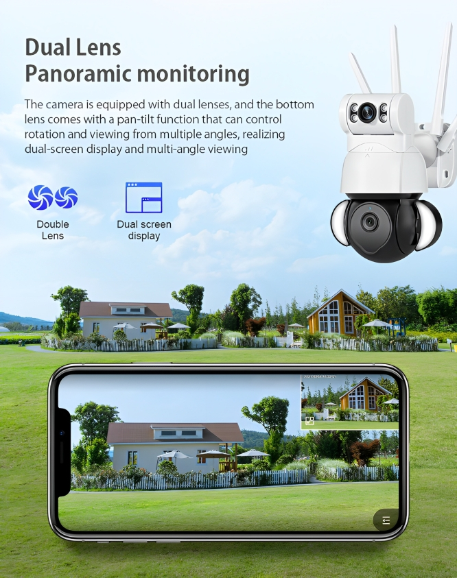 Ασύρματη IP Διπλή Κάμερα Παρακολούθησης Wifi - Με Διπλό Φακό & Φωτισμό LED & Ανιχνευτή Κίνησης - 4K - Andowl Ασύρματη IP Διπλή Κάμερα Παρακολούθησης Wifi - Με Διπλό Φακό & Φωτισμό LED & Ανιχνευτή Κίνησης - 4K - Andowl