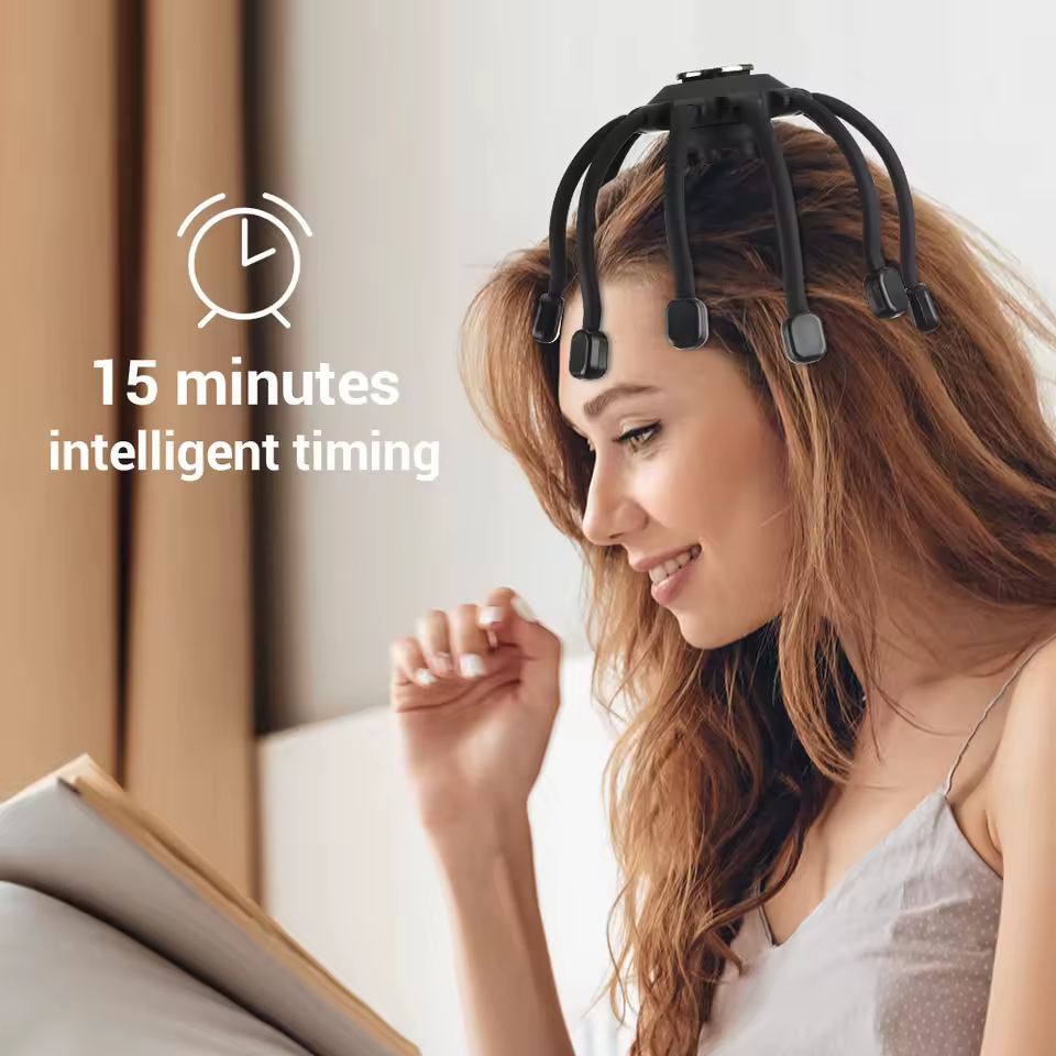 Ασύρματη Συσκευή Μασάζ Κεφαλής με 10 Εύκαμπτες Κεφαλές Bluetooth, Timer & 4 Λειτουργίες Ασύρματη Συσκευή Μασάζ Κεφαλής με 10 Εύκαμπτες Κεφαλές Bluetooth, Timer & 4 Λειτουργίες