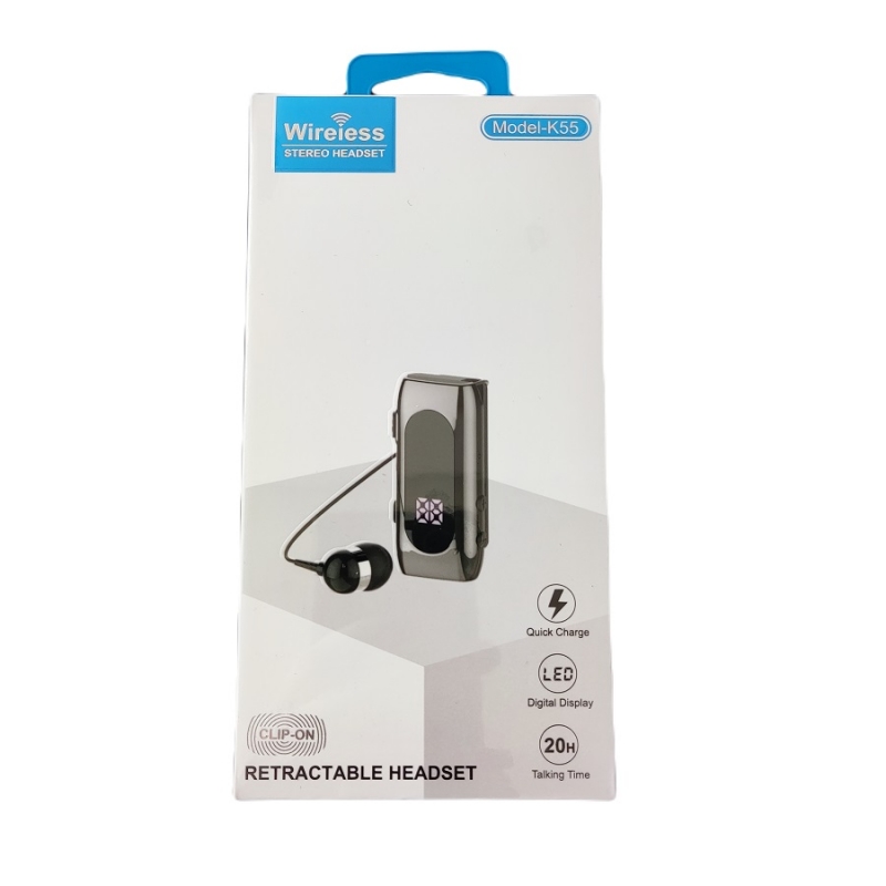 Ασύρματο Ακουστικό Bluetooth Handsfree - K55 Retractable - Μαύρο - για Android και iOS Ασύρματο Ακουστικό Bluetooth Handsfree - K55 Retractable - Μαύρο - για Android και iOS