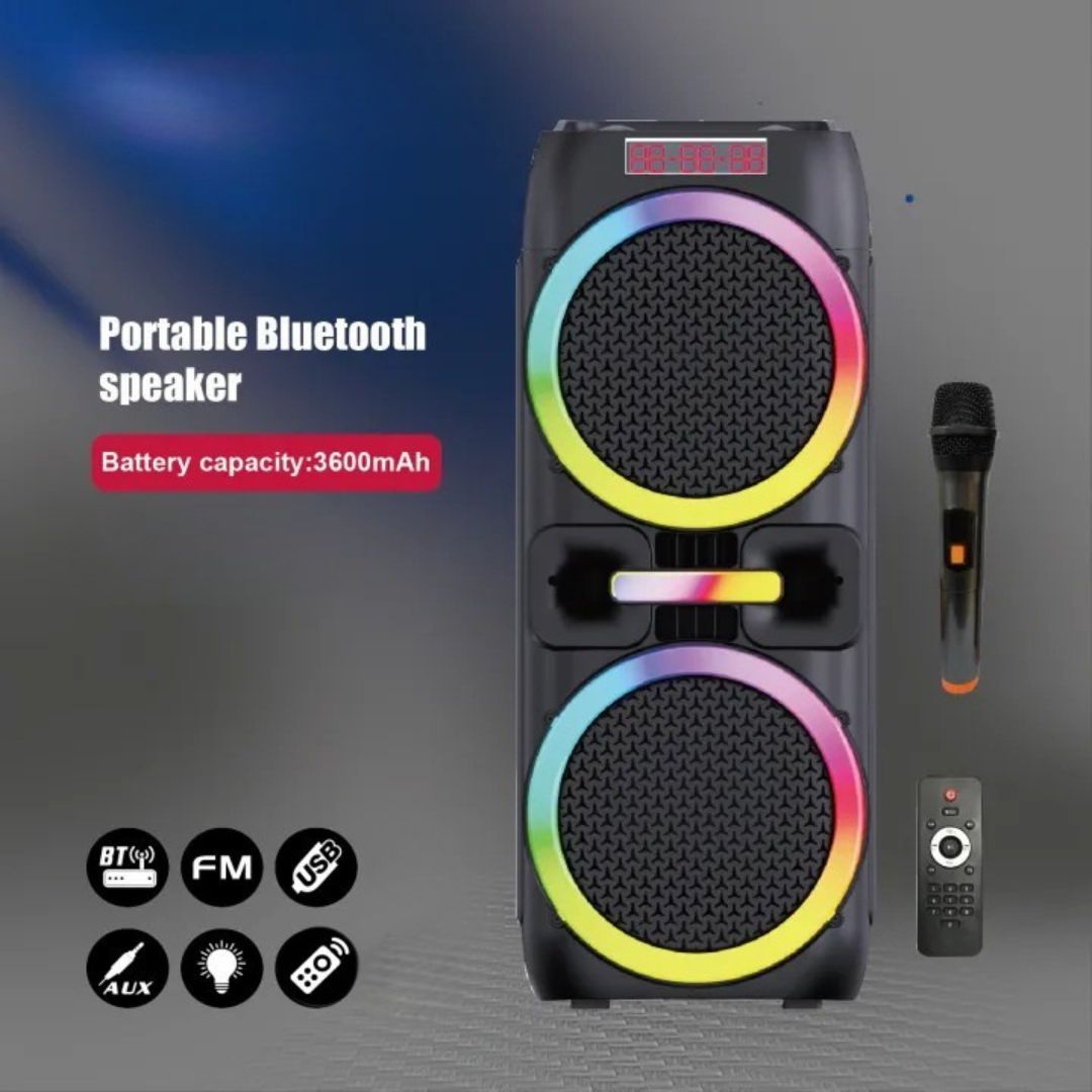 Ασύρματο Φορητό Ηχείο Bluetooth με LED RGB Φωτισμό, Τηλεχειριστήριο & Μικρόφωνο Ασύρματο Φορητό Ηχείο Bluetooth με LED RGB Φωτισμό, Τηλεχειριστήριο & Μικρόφωνο