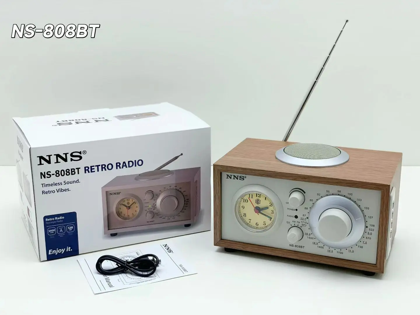 Ασύρματο Φορητό Retro Ραδιόφωνο με Bluetooth, USB, TF & Ρολόι - Επαναφορτιζόμενο Ασύρματο Φορητό Retro Ραδιόφωνο με Bluetooth, USB, TF & Ρολόι - Επαναφορτιζόμενο