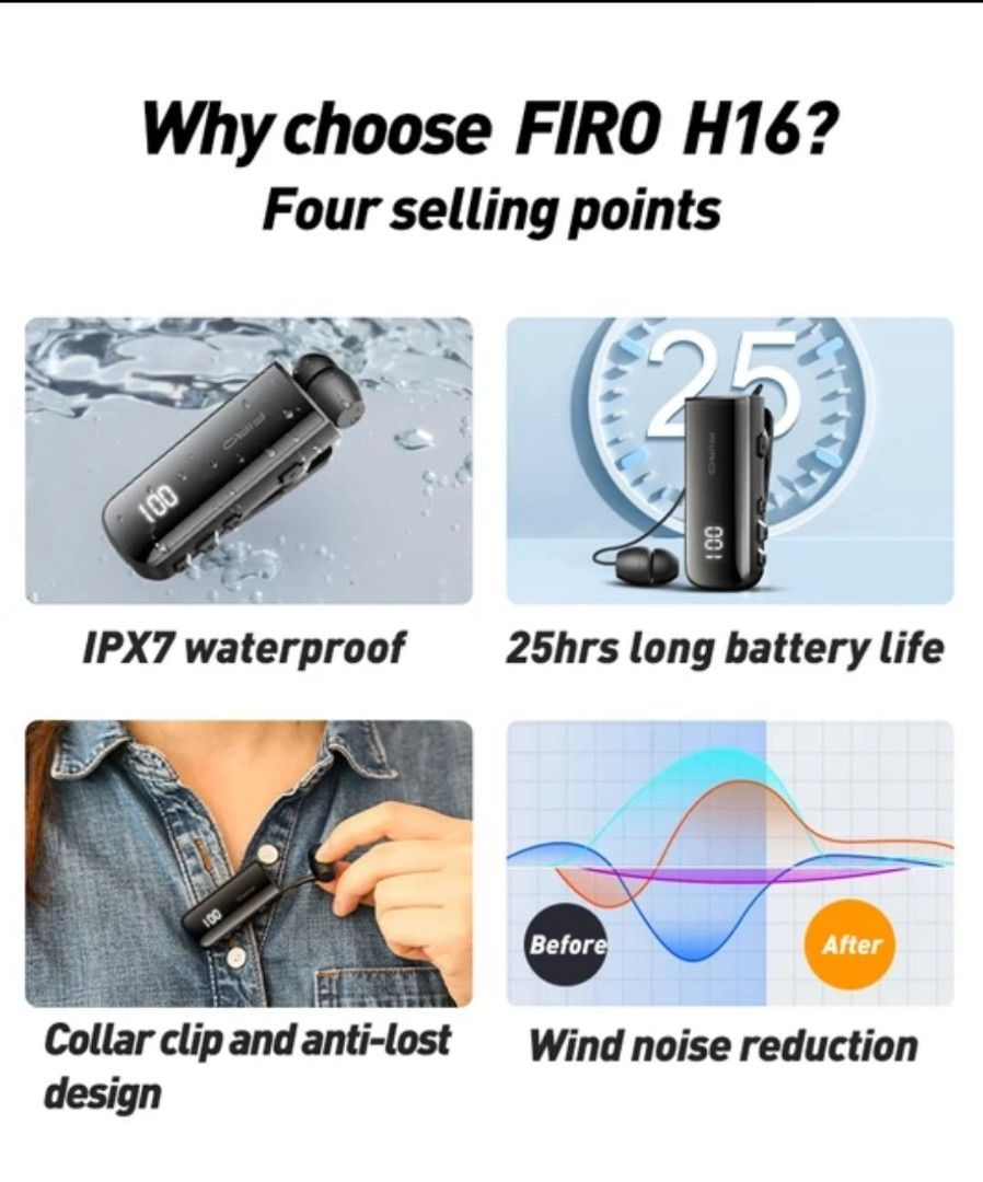 Ασύρματο Handsfree Ακουστικό Bluetooth Firo με Αναδιπλούμενο Καλώδιο, Δόνηση & Ένδειξη Μπαταρίας – Μαύρο Ασύρματο Handsfree Ακουστικό Bluetooth Firo με Αναδιπλούμενο Καλώδιο, Δόνηση & Ένδειξη Μπαταρίας – Μαύρο