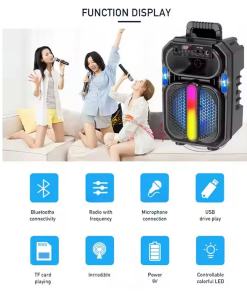 Ασύρματο Ηχείο Bluetooth Karaoke με Ενσύρματο Μικρόφωνο, Φωτισμό LED και Τηλεχειριστήριο Ασύρματο Ηχείο Bluetooth Karaoke με Ενσύρματο Μικρόφωνο, Φωτισμό LED και Τηλεχειριστήριο