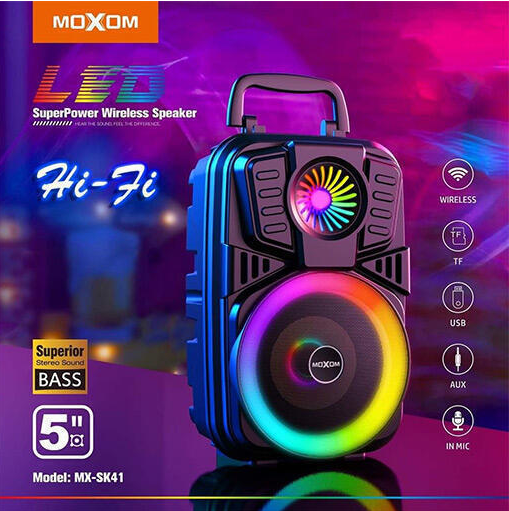 Ασύρματο Ηχείο MOXOM RGB 5W με Bluetooth και Μικρόφωνο για Καραόκε Ασύρματο Ηχείο MOXOM RGB 5W με Bluetooth και Μικρόφωνο για Καραόκε