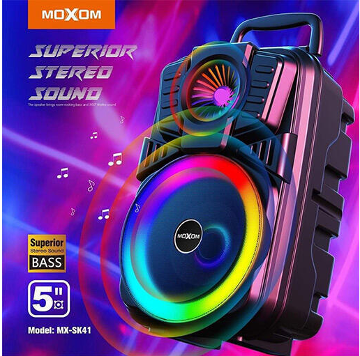Ασύρματο Ηχείο MOXOM RGB 5W με Bluetooth και Μικρόφωνο για Καραόκε Ασύρματο Ηχείο MOXOM RGB 5W με Bluetooth και Μικρόφωνο για Καραόκε