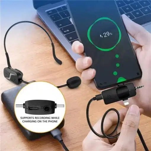 Ασύρματο Μικρόφωνο Κεφαλής με Δέκτη TypeC, AUX & Lightning - Andowl Ασύρματο Μικρόφωνο Κεφαλής με Δέκτη TypeC, AUX & Lightning - Andowl