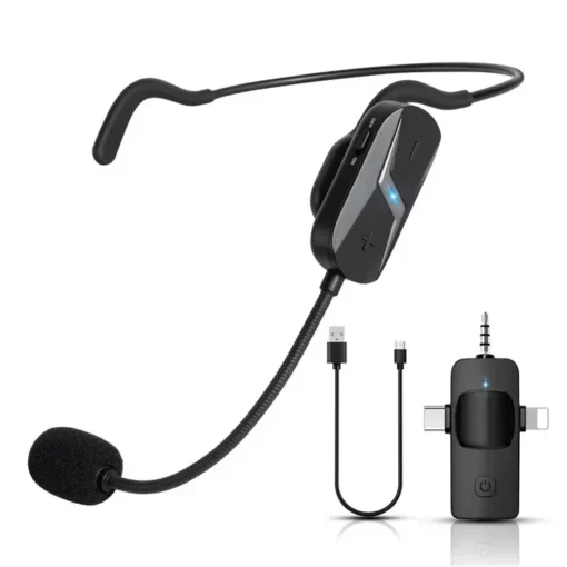 Ασύρματο Μικρόφωνο Κεφαλής με Δέκτη TypeC, AUX & Lightning - Andowl Ασύρματο Μικρόφωνο Κεφαλής με Δέκτη TypeC, AUX & Lightning - Andowl