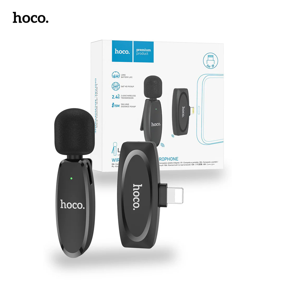 Ασύρματο Πυκνωτικό Μικρόφωνο Πέτου Lightning για Κάμερα και Κινητό με Εμβέλεια 20μ Hoco Μαύρο Ασύρματο Πυκνωτικό Μικρόφωνο Πέτου Lightning για Κάμερα και Κινητό με Εμβέλεια 20μ Hoco Μαύρο