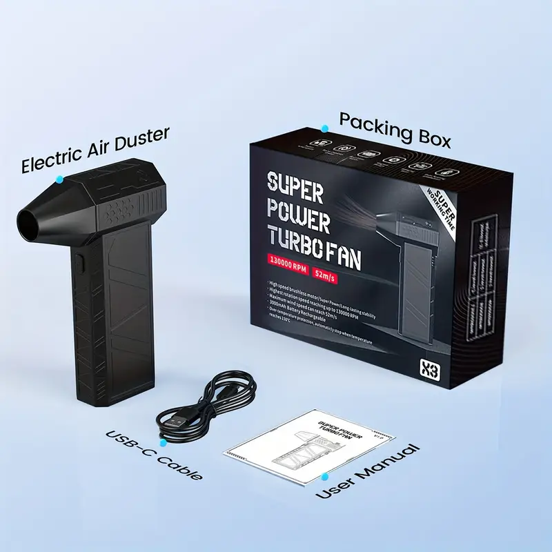 Ασύρματος Φορητός Φυσητήρας-Ανεμιστηράκι Χειρός με 3 Ταχύτητες και Φακό 130000 RPM- Super Power Turbo Fan X3 Ασύρματος Φορητός Φυσητήρας-Ανεμιστηράκι Χειρός με 3 Ταχύτητες και Φακό 130000 RPM- Super Power Turbo Fan X3