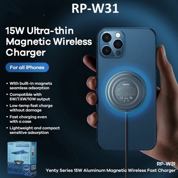 Ασύρματος Γρήγορος Μαγνητικός Φορτιστής Wireless Magsafe Fast Charger Qi Pad 15W - Remax Ασύρματος Γρήγορος Μαγνητικός Φορτιστής Wireless Magsafe Fast Charger Qi Pad 15W - Remax