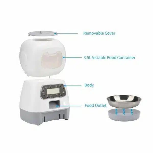 Αυτόματη Ταΐστρα Φαγητού για Σκύλους και Γάτες με Αποσπώμενο Κάδο 3.5lt και Λειτουργία Μνήμης Λευκή-Γκρι Αυτόματη Ταΐστρα Φαγητού για Σκύλους και Γάτες με Αποσπώμενο Κάδο 3.5lt και Λειτουργία Μνήμης Λευκή-Γκρι