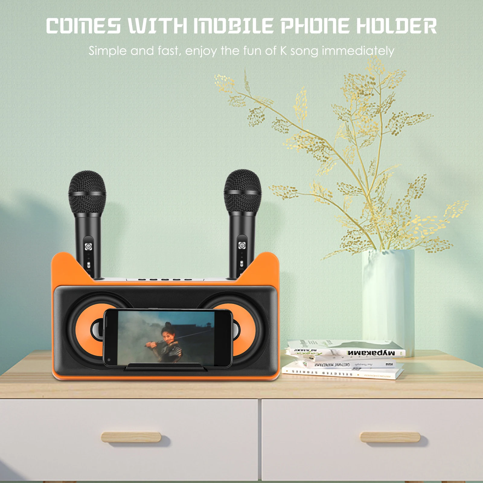 Σύστημα Karaoke με ασύρματα μικρόφωνα και SD, USB, AUX, TF μαύρο Σύστημα Karaoke με ασύρματα μικρόφωνα και SD, USB, AUX, TF μαύρο