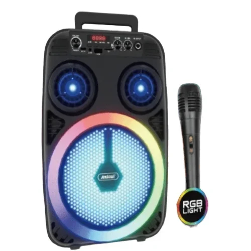Bluetooth Ηχείο Hi-fi Stereo 8″ με Μικρόφωνο, Ραδιόφωνο και Φωτισμό LED RGB Andowl Μαύρο Bluetooth Ηχείο Hi-fi Stereo 8″ με Μικρόφωνο, Ραδιόφωνο και Φωτισμό LED RGB Andowl Μαύρο