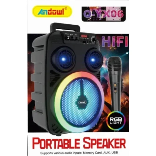Bluetooth Ηχείο Hi-fi Stereo 8″ με Μικρόφωνο, Ραδιόφωνο και Φωτισμό LED RGB Andowl Μαύρο Bluetooth Ηχείο Hi-fi Stereo 8″ με Μικρόφωνο, Ραδιόφωνο και Φωτισμό LED RGB Andowl Μαύρο