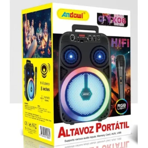 Bluetooth Ηχείο Hi-fi Stereo 8″ με Μικρόφωνο, Ραδιόφωνο και Φωτισμό LED RGB Andowl Μαύρο Bluetooth Ηχείο Hi-fi Stereo 8″ με Μικρόφωνο, Ραδιόφωνο και Φωτισμό LED RGB Andowl Μαύρο