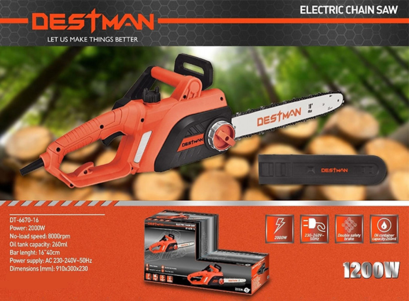 Destman Ηλεκτρικό Αλυσοπρίονο 2000W 8000rpm με Λάμα 40cm Destman Ηλεκτρικό Αλυσοπρίονο 2000W 8000rpm με Λάμα 40cm